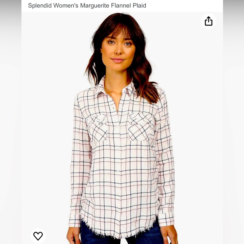 NWOT Splendid Lightweight Flannel shirt in light pink/charcoal/wine plaid Sz: XS